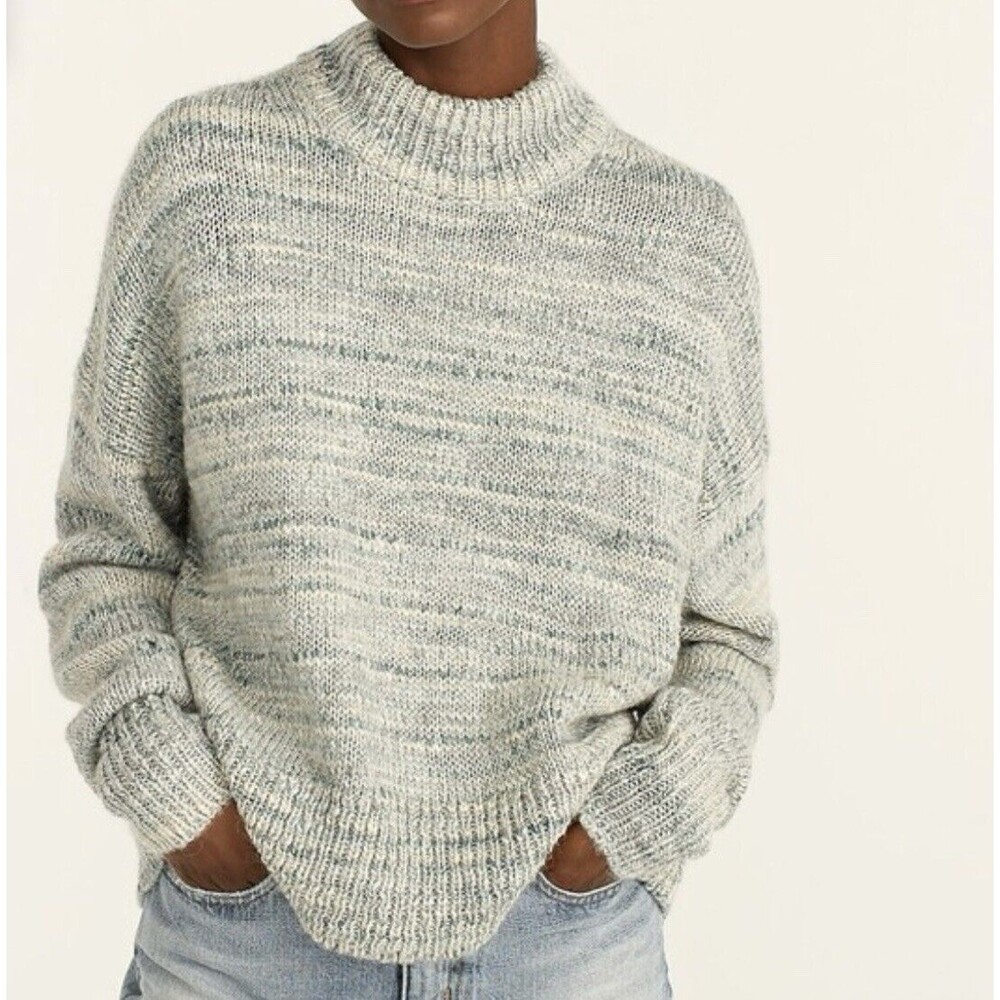 J. Crew Size M Space-Dyed Mockneck Sweater Wool Blend Slouchy Cozy Winter